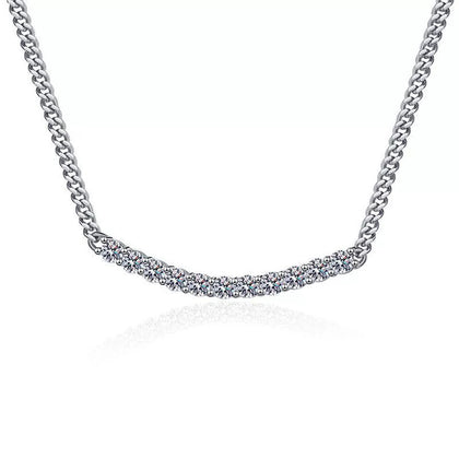 graduated moissanite collar necklace in platinum-plated S925 sterling silver front view on white background