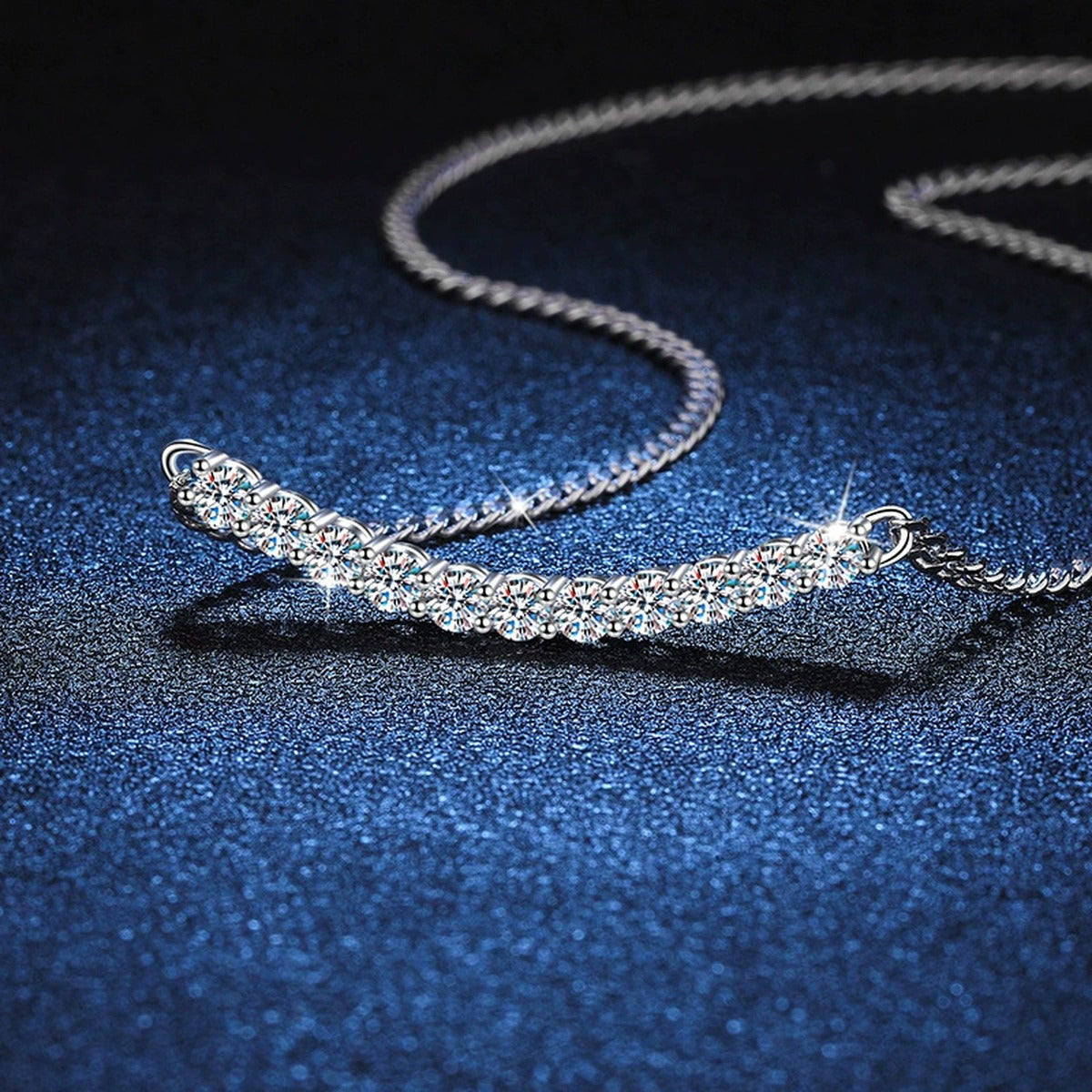 graduated moissanite collar necklace in platinum-plated S925 sterling silver lifestyle product view