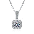 cushion halo moissanite pendant necklace with CZ accents in platinum-plated S925 sterling silver front view on white background