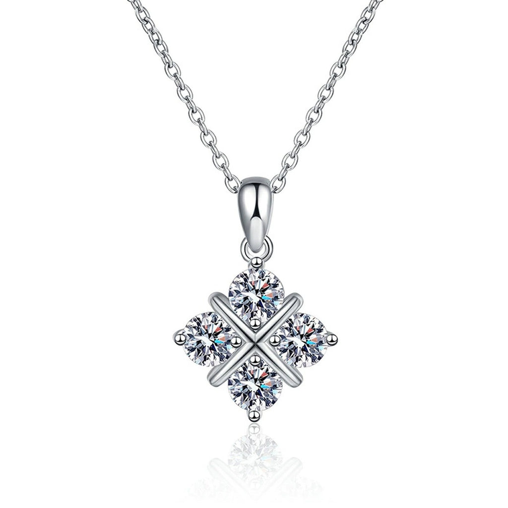 Four-Stone Clover Moissanite Pendant Necklace in Platinum-Plated S925 Sterling Silver clean white background product image