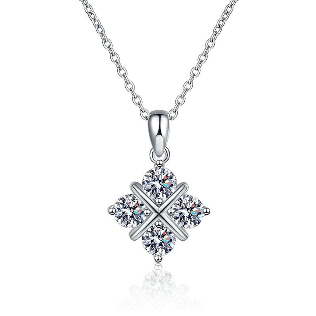 Four-Stone Clover Moissanite Pendant Necklace in Platinum-Plated S925 Sterling Silver clean white background product image