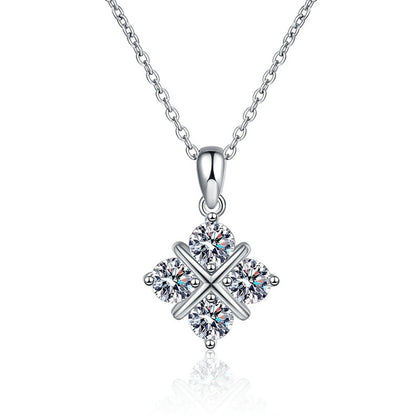 Four-Stone Clover Moissanite Pendant Necklace in Platinum-Plated S925 Sterling Silver clean white background product image