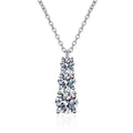 Graduated Three-Stone Moissanite Drop Necklace in Platinum-Plated S925 Sterling Silver clean white background product image