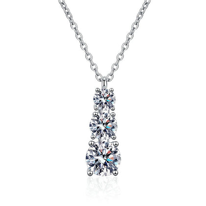 Graduated Three-Stone Moissanite Drop Necklace in Platinum-Plated S925 Sterling Silver clean white background product image