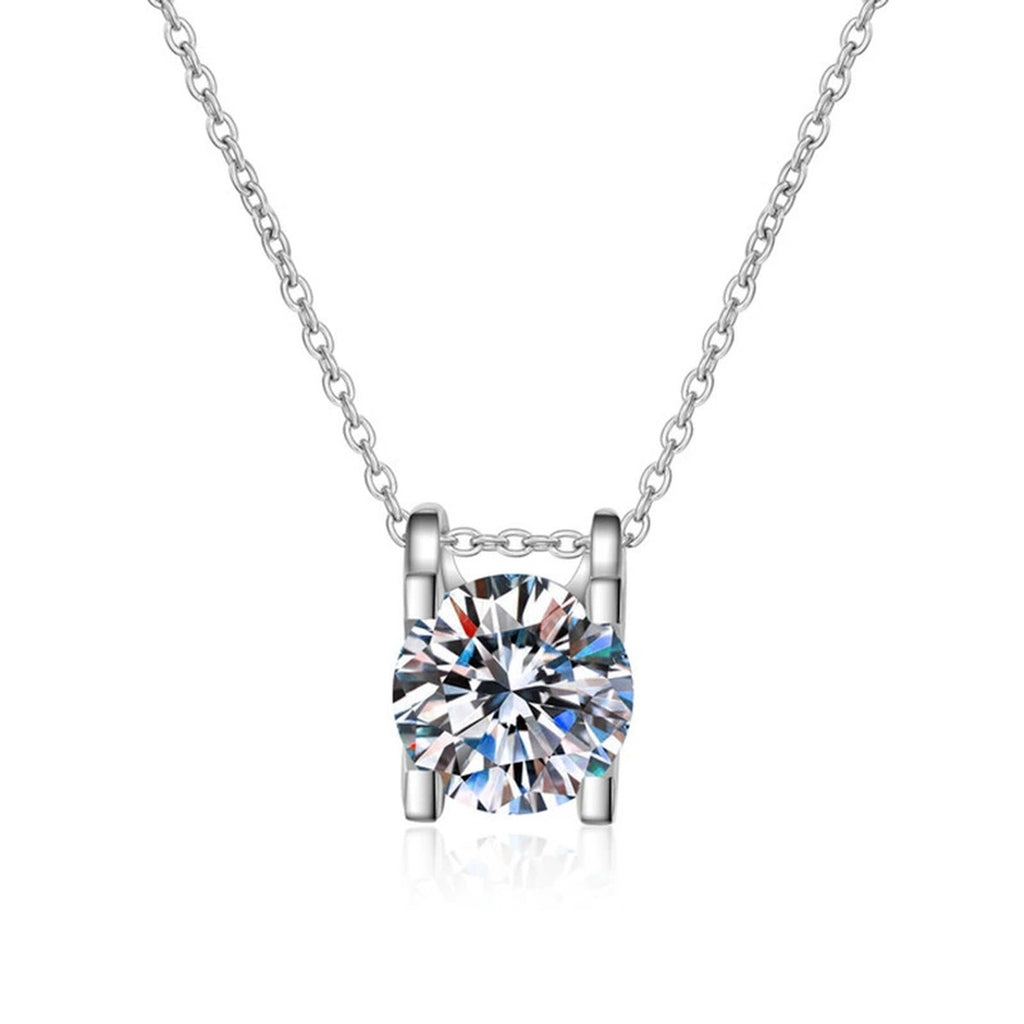 Round Moissanite Solitaire Pendant Necklace in White Gold-Plated S925 Sterling Silver clean white background product image