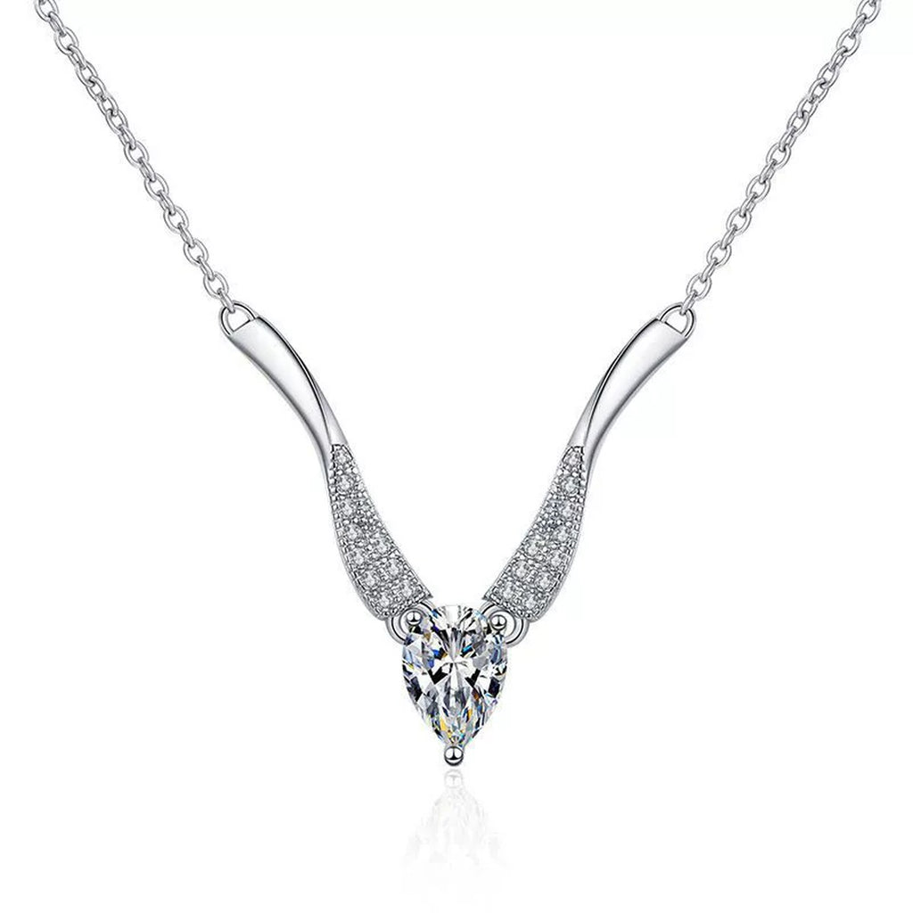 Pear Moissanite Drop Necklace in Platinum-Plated S925 Sterling Silver clean white background product image