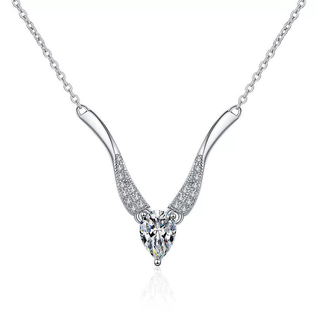 Pear Moissanite Drop Necklace in Platinum-Plated S925 Sterling Silver clean white background product image
