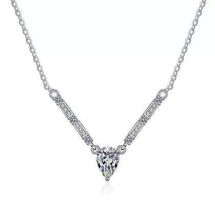 Pear Moissanite Bar Drop Necklace in Platinum-Plated S925 Sterling Silver clean white background product image