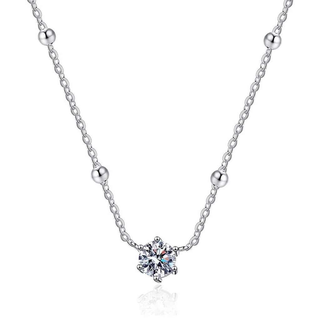 Round Moissanite Station Necklace in Platinum-Plated S925 Sterling Silver clean white background product image