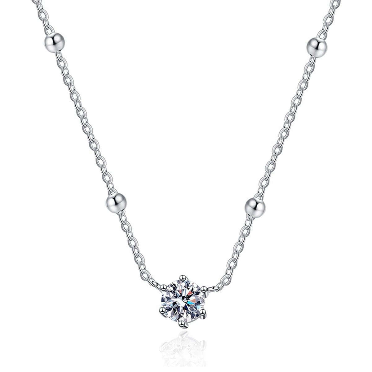 Round Moissanite Station Necklace in Platinum-Plated S925 Sterling Silver clean white background product image