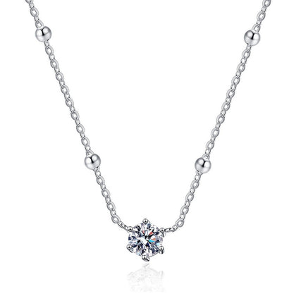 Round Moissanite Station Necklace in Platinum-Plated S925 Sterling Silver clean white background product image