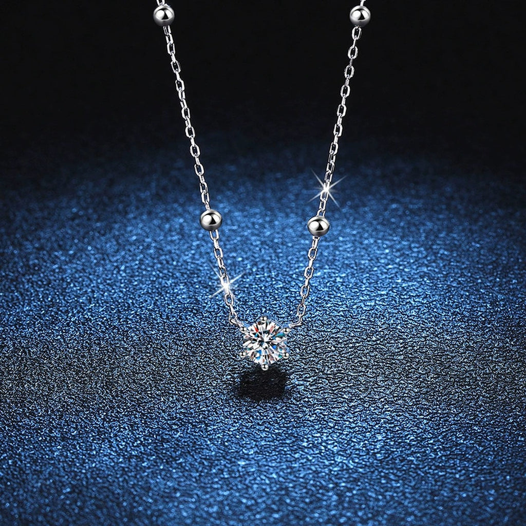 Round Moissanite Station Necklace in Platinum-Plated S925 Sterling Silver blue background product view