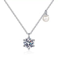 Round Moissanite Pearl Accent Pendant Necklace in Platinum-Plated S925 Sterling Silver clean white background product image