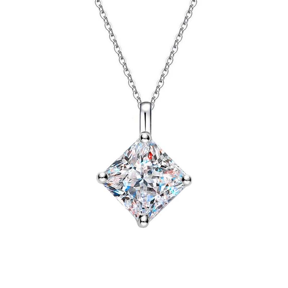 Princess-Cut Moissanite Pendant Necklace in Platinum-Plated S925 Sterling Silver clean white background product image