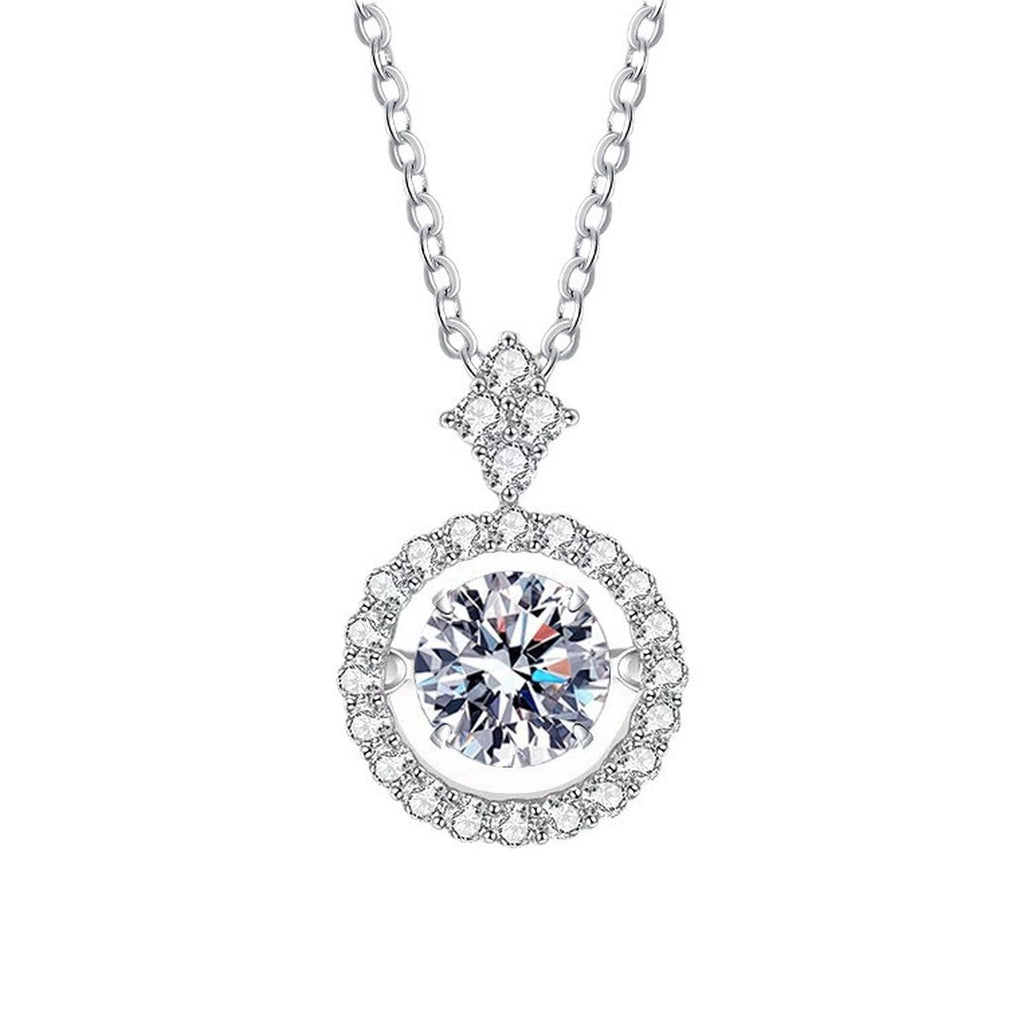 Round Halo Moissanite Pendant Necklace in Platinum-Plated S925 Sterling Silver clean white background product image