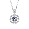 Round Halo Moissanite Pendant Necklace in Platinum-Plated S925 Sterling Silver clean white background product image