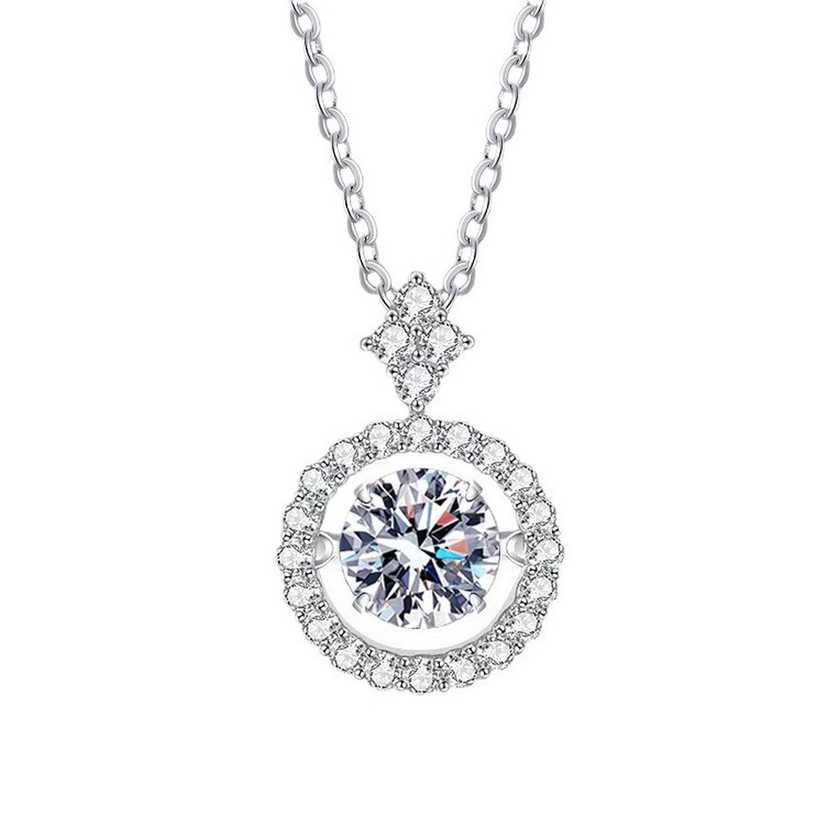 Round Halo Moissanite Pendant Necklace in Platinum-Plated S925 Sterling Silver clean white background product image