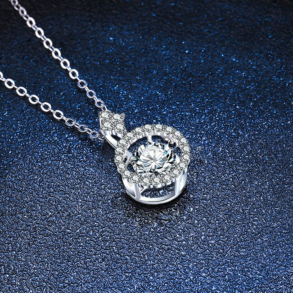 Round Halo Moissanite Pendant Necklace in Platinum-Plated S925 Sterling Silver blue background product view
