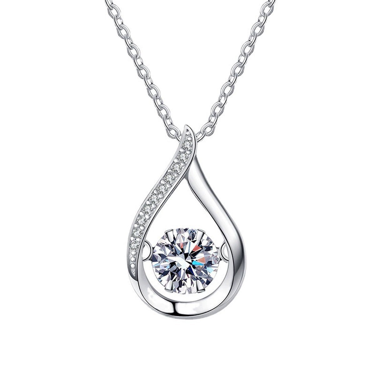 Teardrop Moissanite Pendant Necklace in Platinum-Plated S925 Sterling Silver clean white background product image