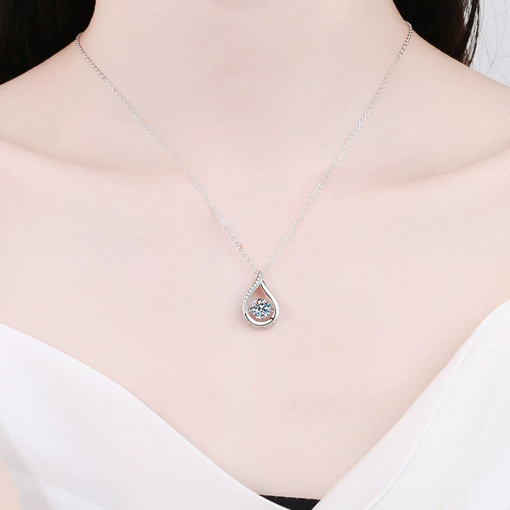 Teardrop Moissanite Pendant Necklace in Platinum-Plated S925 Sterling Silver close-up product detail view