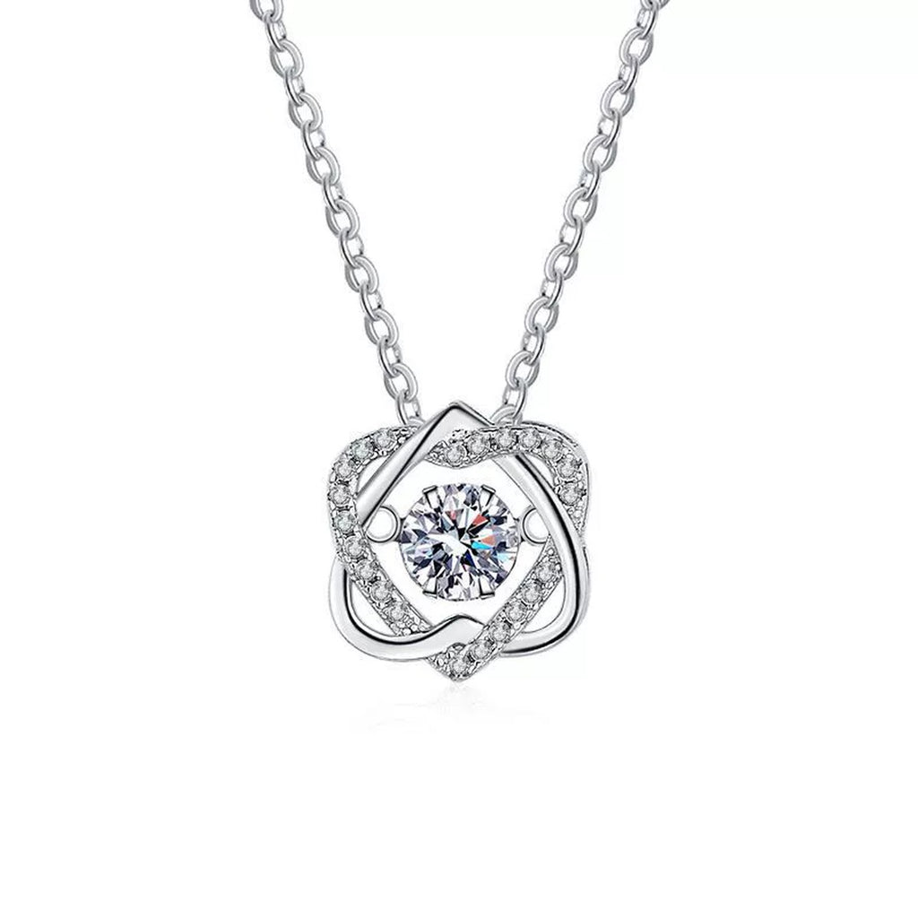 Swirl Round Moissanite Pendant Necklace in Platinum-Plated S925 Sterling Silver clean white background product image