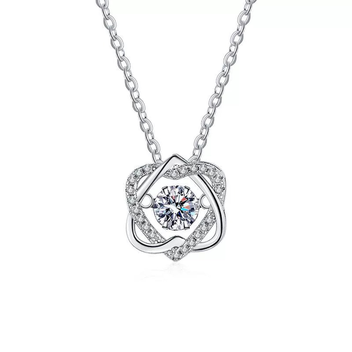 Swirl Round Moissanite Pendant Necklace in Platinum-Plated S925 Sterling Silver clean white background product image