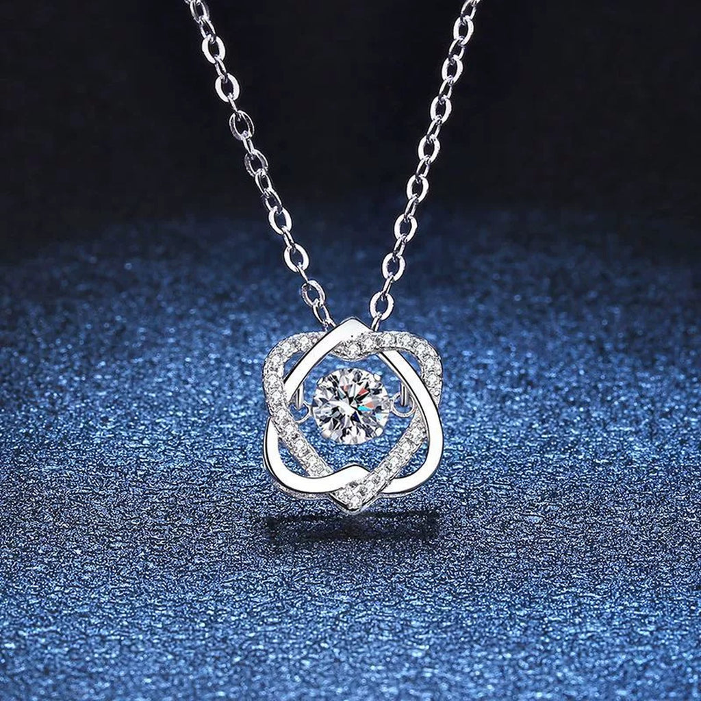 Swirl Round Moissanite Pendant Necklace in Platinum-Plated S925 Sterling Silver blue background product view