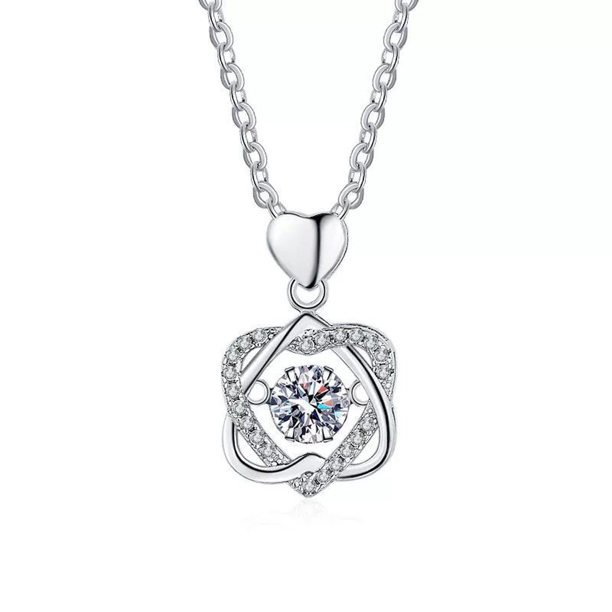 Floral Swirl Moissanite Pendant Necklace in Platinum-Plated S925 Sterling Silver clean white background product image