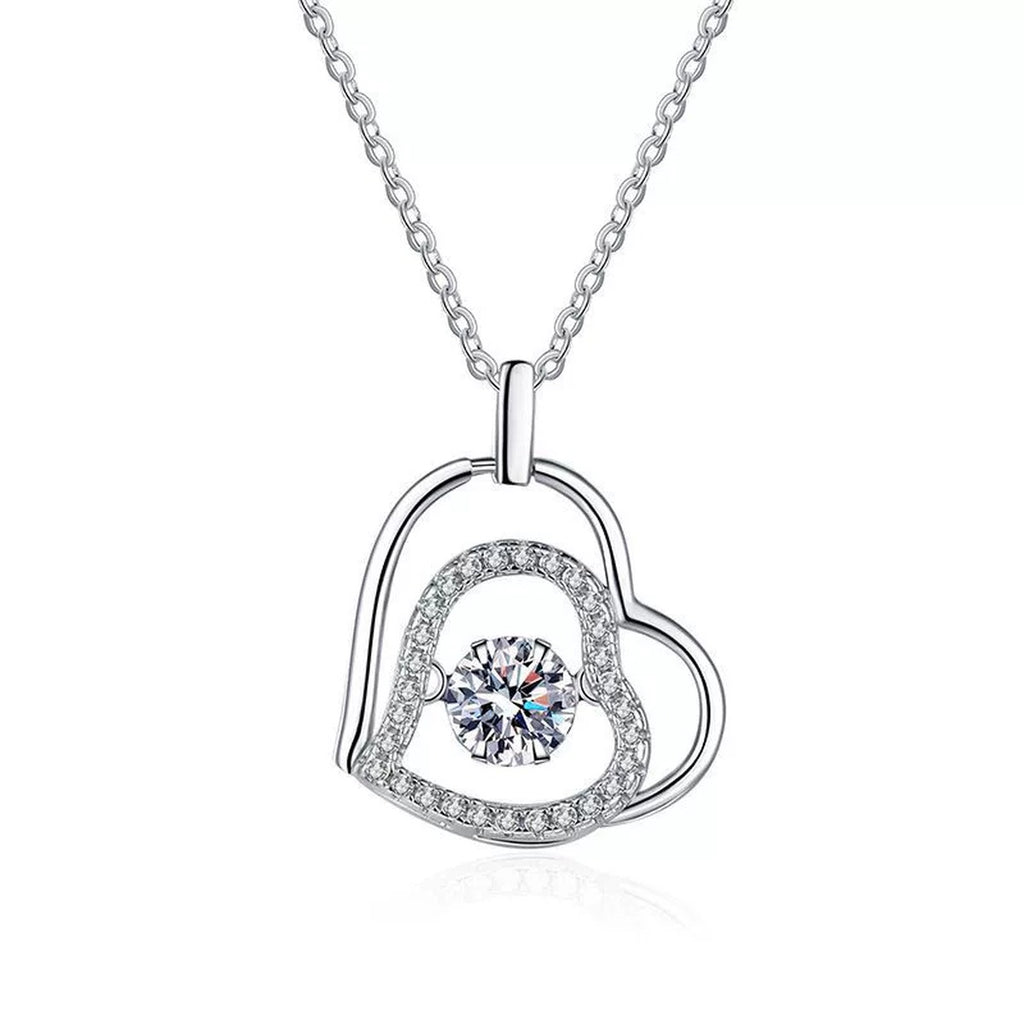 Heart Halo Moissanite Pendant Necklace in Platinum-Plated S925 Sterling Silver clean white background product image