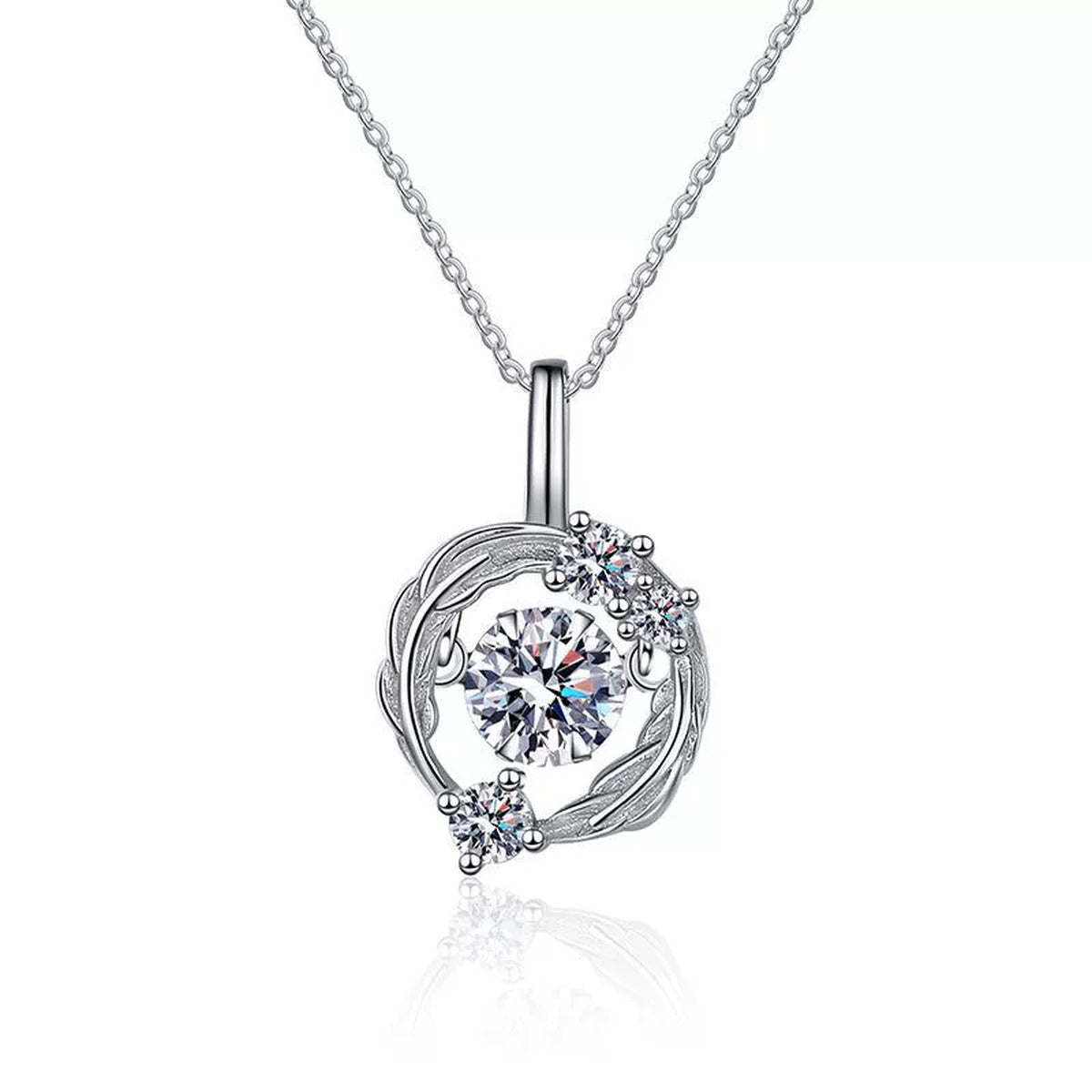 Open Circle Moissanite Pendant Necklace in Platinum-Plated S925 Sterling Silver clean white background product image