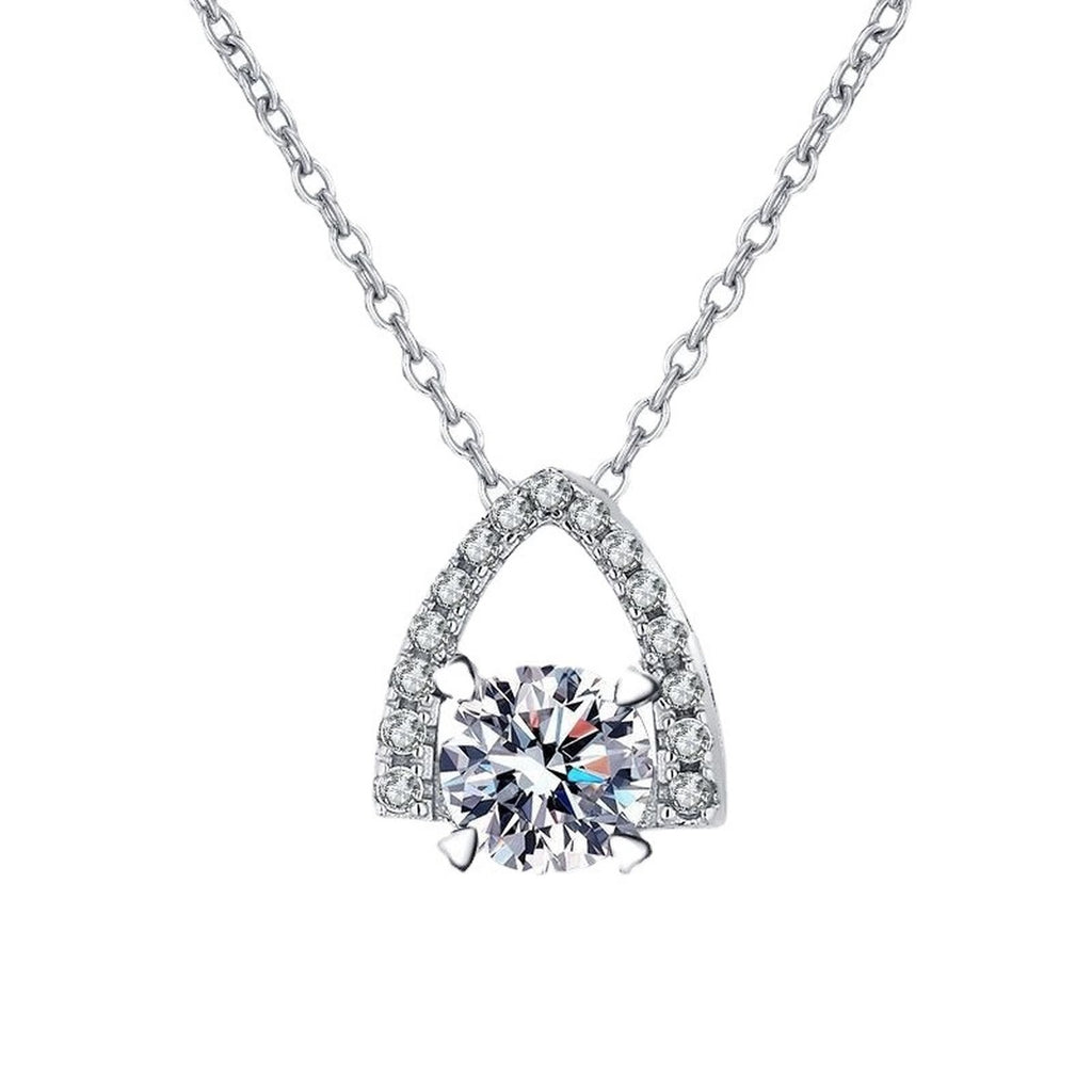 Arch Halo Moissanite Pendant Necklace in Platinum-Plated S925 Sterling Silver clean white background product image