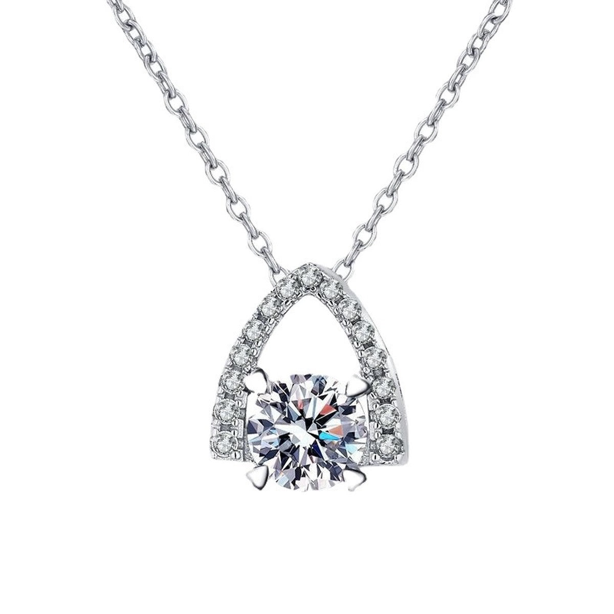 Arch Halo Moissanite Pendant Necklace in Platinum-Plated S925 Sterling Silver clean white background product image