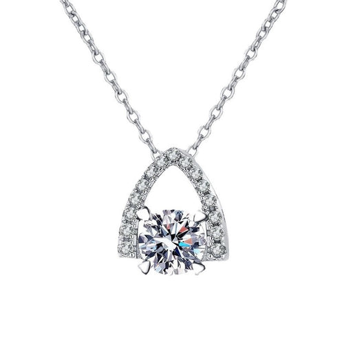 Arch Halo Moissanite Pendant Necklace in Platinum-Plated S925 Sterling Silver clean white background product image