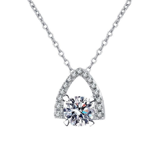 Arch Halo Moissanite Pendant Necklace in White Gold-Plated S925 Sterling Silver
