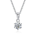 Round Moissanite Pendant Necklace in White Gold-Plated S925 Sterling Silver on clean white background showing the round solitaire moissanite pendant in a simple prong setting