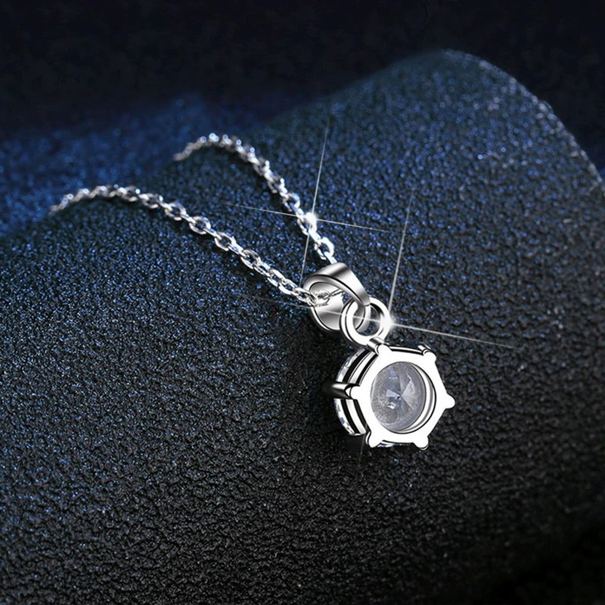 Round Moissanite Pendant Necklace in White Gold-Plated S925 Sterling Silver dark background product display view