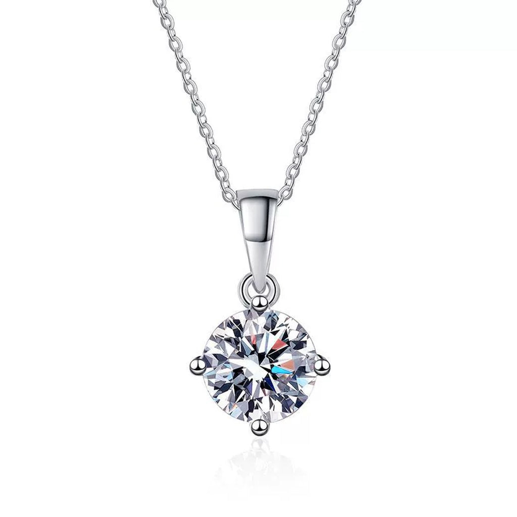 Round Moissanite Solitaire Pendant Necklace in Platinum-Plated S925 Sterling Silver clean white background product image