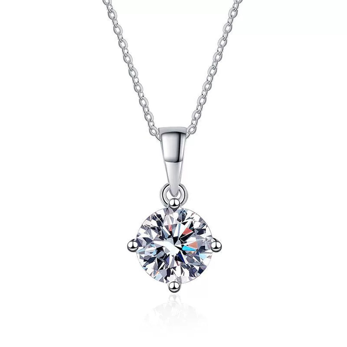 Round Moissanite Solitaire Pendant Necklace in Platinum-Plated S925 Sterling Silver clean white background product image