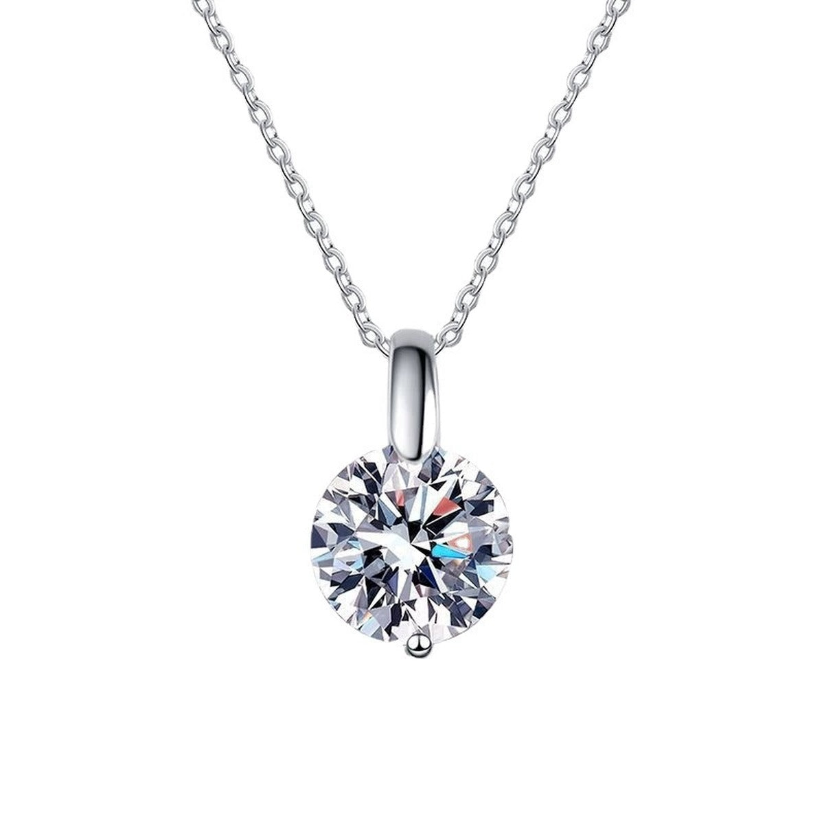 Round Moissanite Solitaire Pendant Necklace in Platinum-Plated S925 Sterling Silver clean white background product image