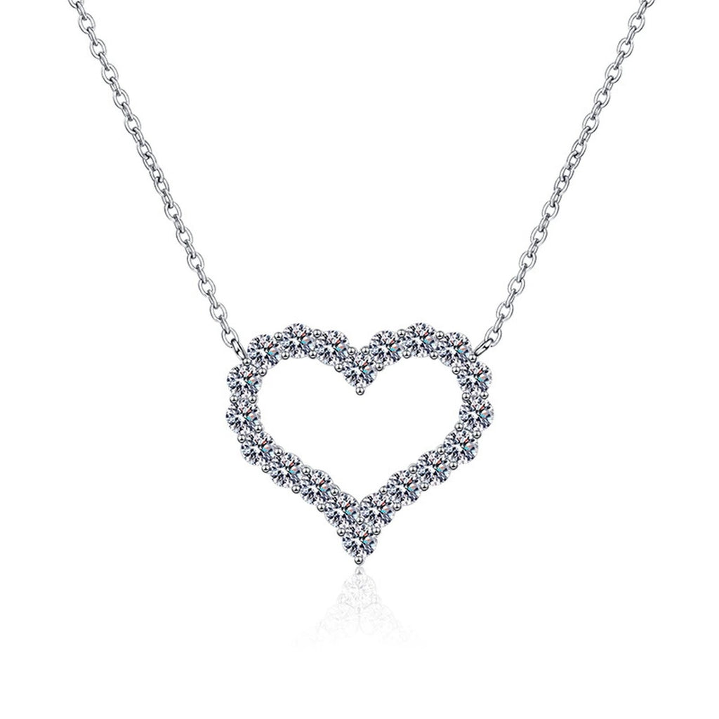 Heart Moissanite Pendant Necklace in White Gold-Plated S925 Sterling Silver on clean white background showing the heart moissanite pendant with a soft romantic outline