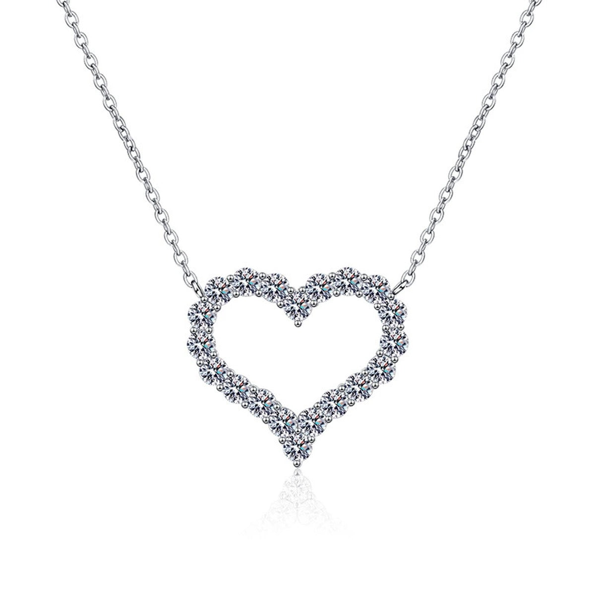 Heart Moissanite Pendant Necklace in White Gold-Plated S925 Sterling Silver on clean white background showing the heart moissanite pendant with a soft romantic outline