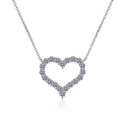 Heart Moissanite Pendant Necklace in White Gold-Plated S925 Sterling Silver on clean white background showing the heart moissanite pendant with a soft romantic outline