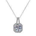 Round Moissanite Halo Pendant Necklace in White Gold-Plated S925 Sterling Silver clean white background product image