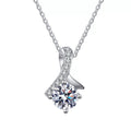 Ribbon Round Moissanite Pendant Necklace in Platinum-Plated S925 Sterling Silver clean white background product image