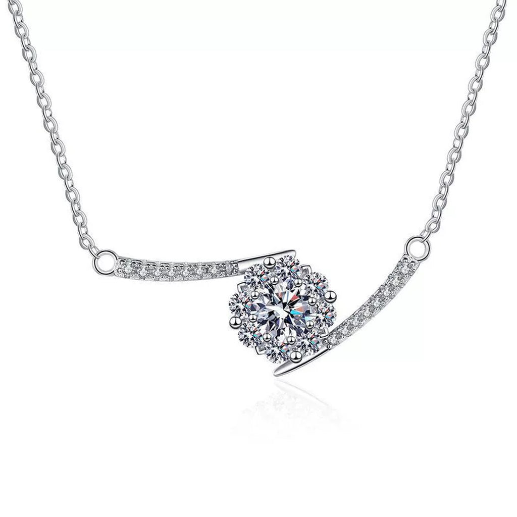 Curved Bar Moissanite Necklace in Platinum-Plated S925 Sterling Silver clean white background product image