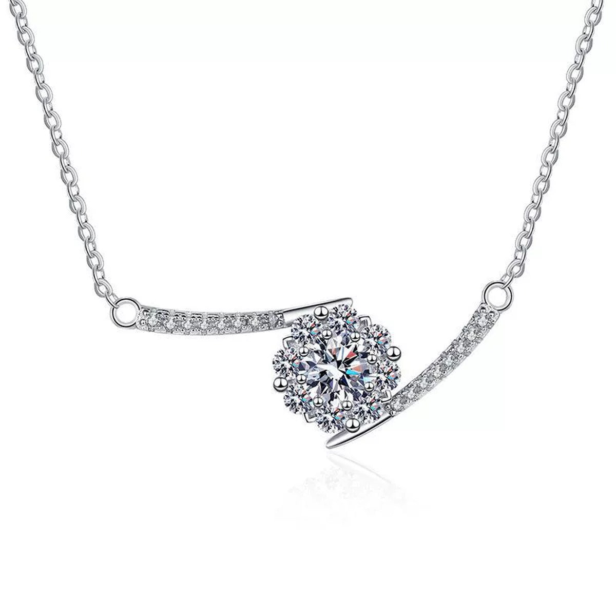 Curved Bar Moissanite Necklace in Platinum-Plated S925 Sterling Silver clean white background product image