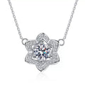 Floral Halo Moissanite Pendant Necklace in Platinum-Plated S925 Sterling Silver clean white background product image
