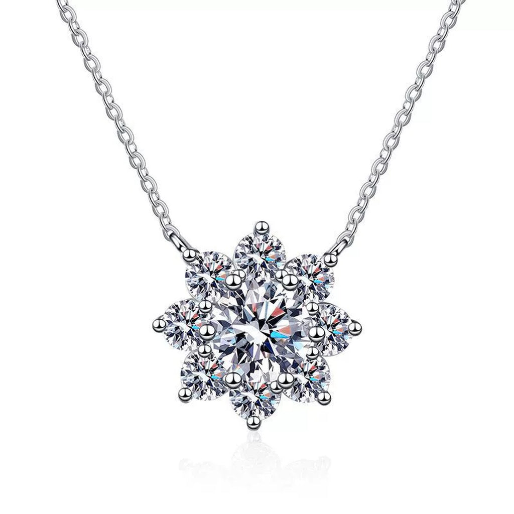 Starburst Moissanite Pendant Necklace in Platinum-Plated S925 Sterling Silver clean white background product image