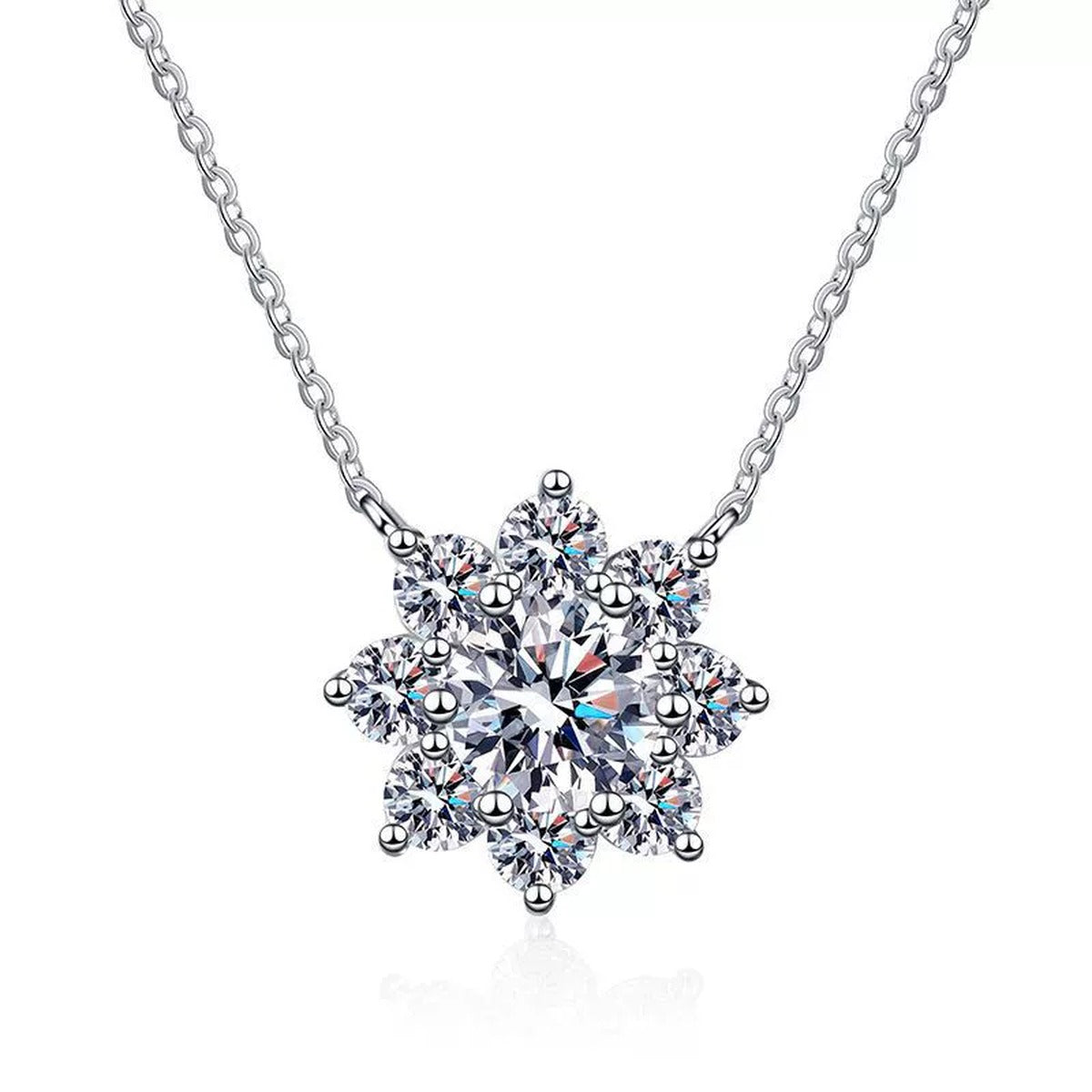 Starburst Moissanite Pendant Necklace in Platinum-Plated S925 Sterling Silver clean white background product image