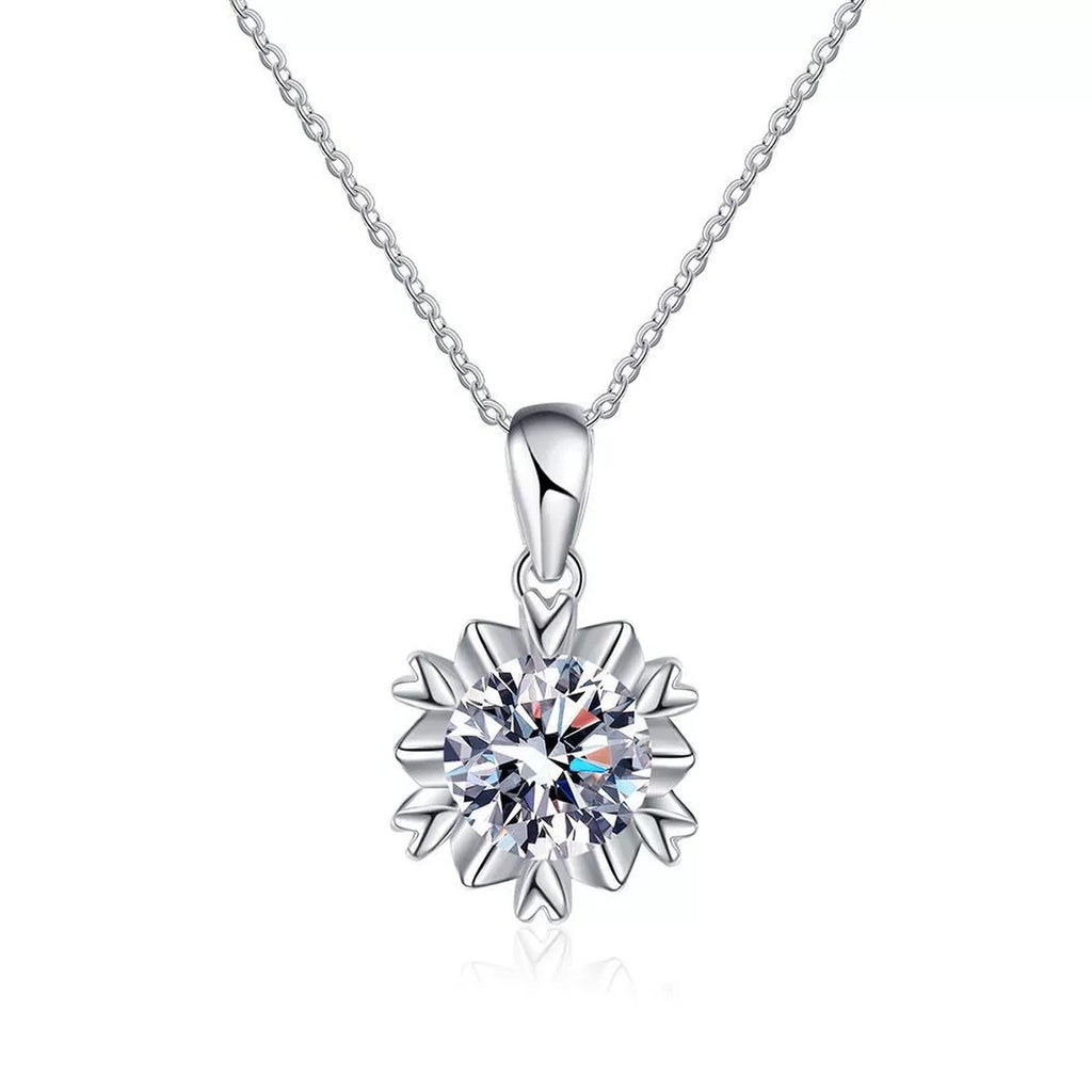 Sunburst Round Moissanite Pendant Necklace in Platinum-Plated S925 Sterling Silver clean white background product image